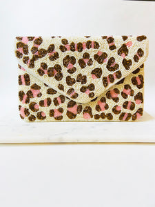 Cheetah Sisters Hand Beaded Clutch