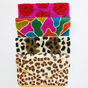 Cheetah Sisters Hand Beaded Clutch