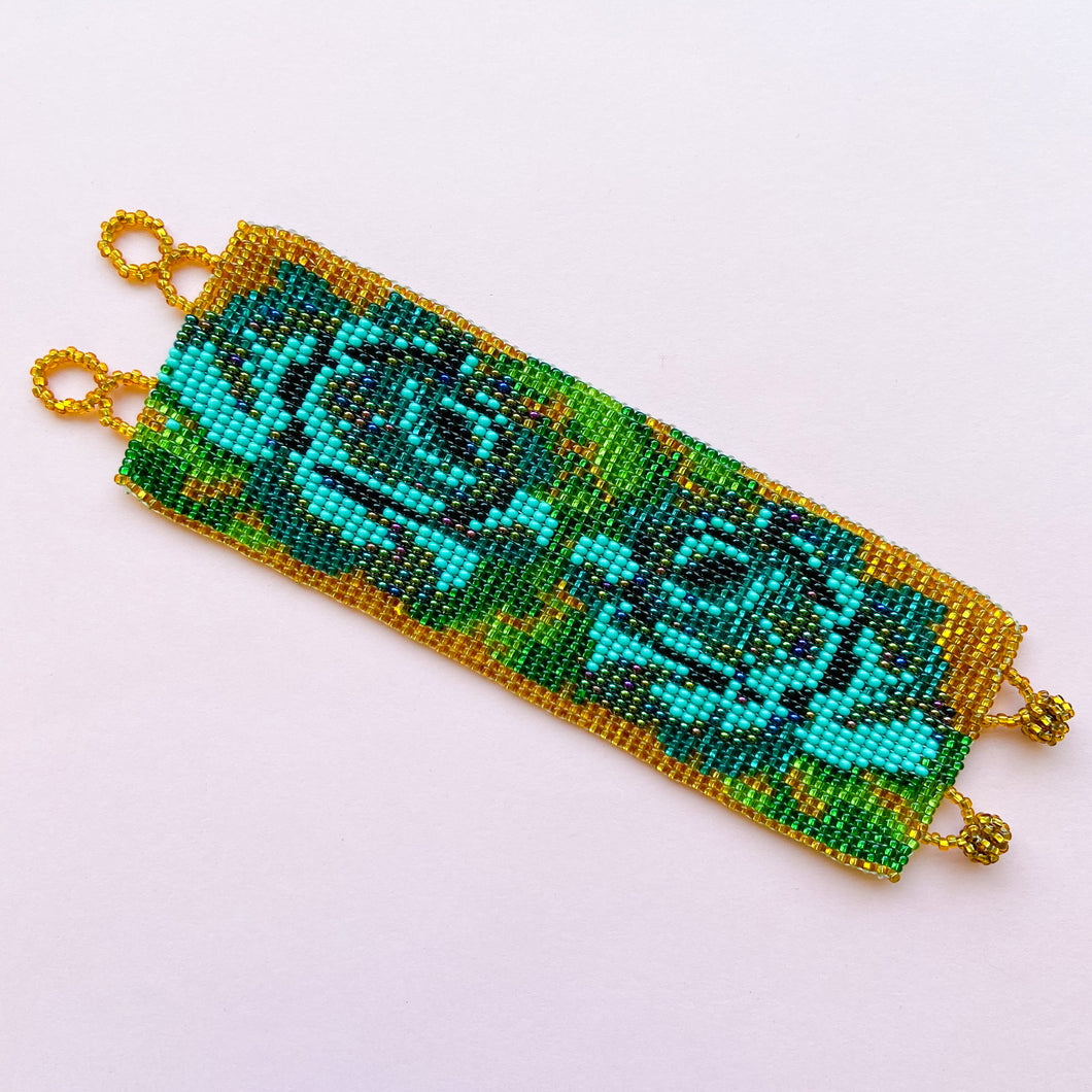 Blue Roses Beaded Cuff Bracelet